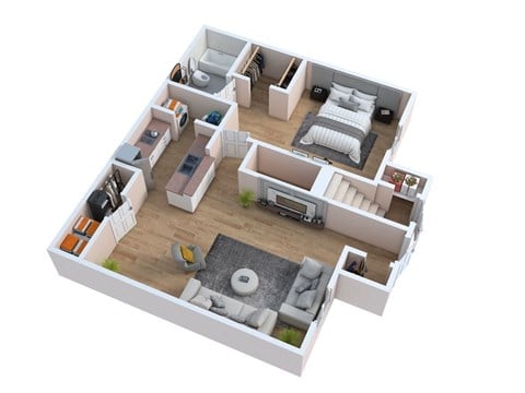 Floor plan for 1 bed, 1 bath, 802 sqft